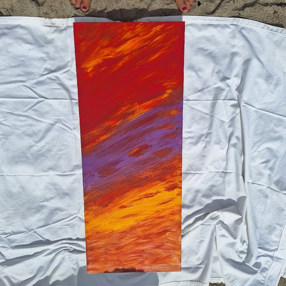 HandMade Acrylic Painting Sunrise Vibrant Multicolor 12" x "24 - Picture 3 of 11